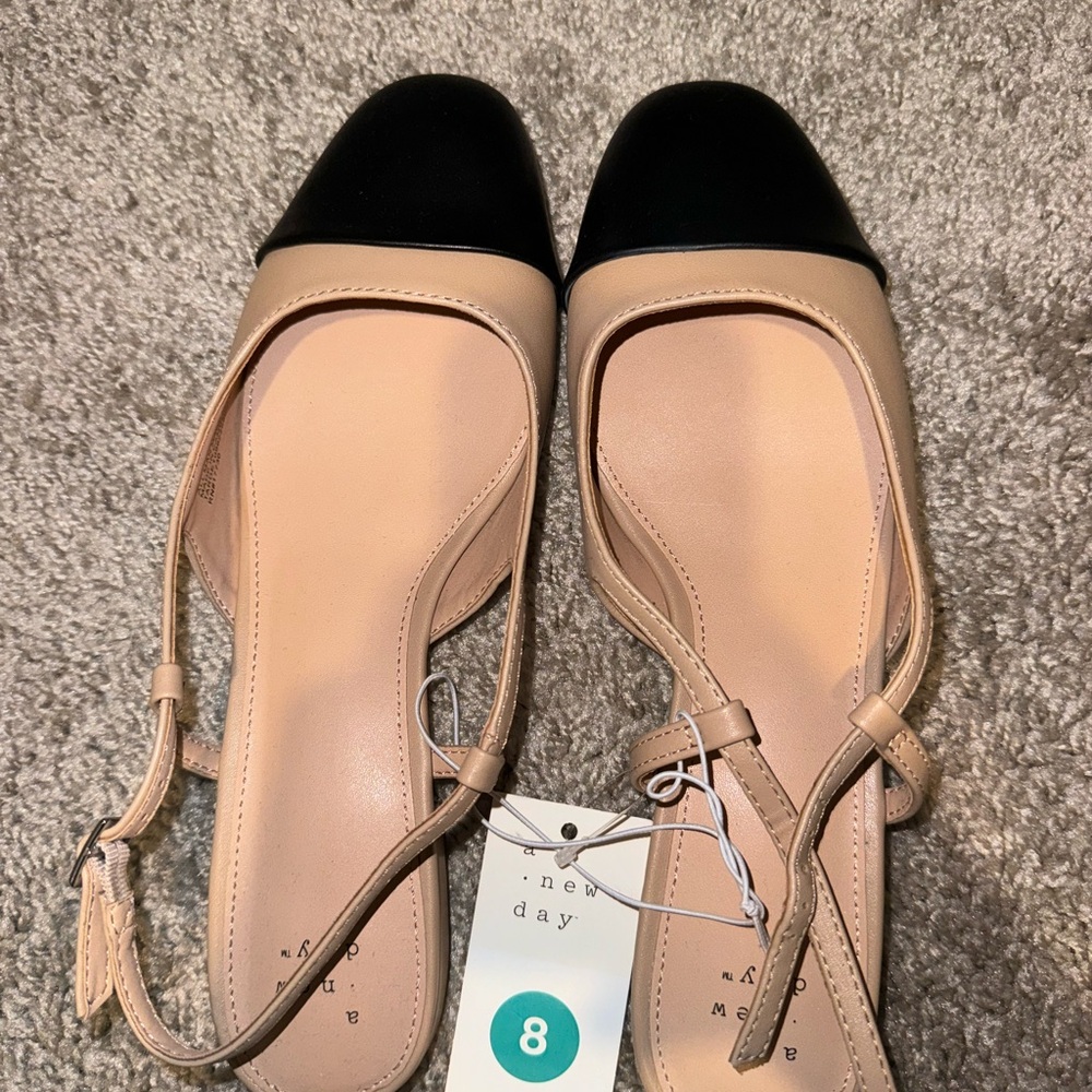 A New Day Beige and Black Slingback Flats